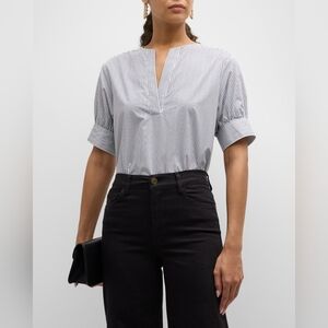 FRAME Striped V-Neck Popover Top Navy Multi Size M